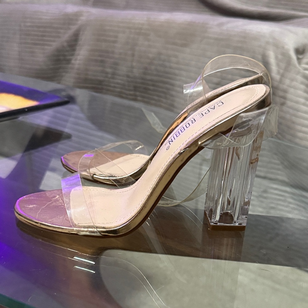 Cape Robbin Transparent Heels with Gold Trim